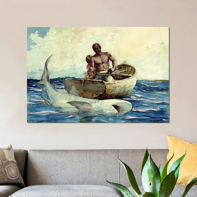 Shark Fishing, 1885 par Winslow Homer, reproduction sur toile tendue sur châssis, H 18 po x l 26 po x P 1,5 po, Toile tendue