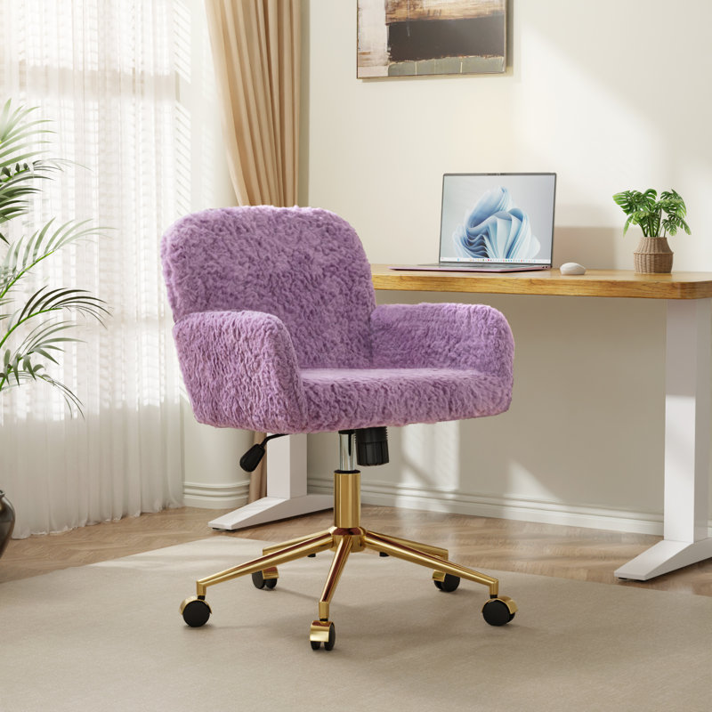 Chaise de bureau pivotante réglable avec base en métal doré, Mauve
