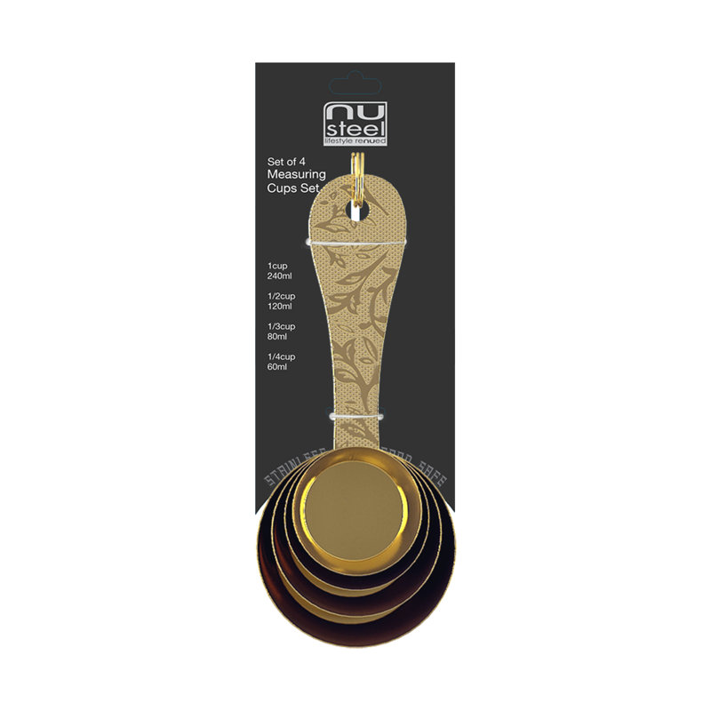 Gold Finish Stainless Steel Nesting Measuring Cups Set with Etched Handles