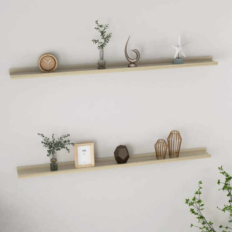 Wall Shelf Floating Shelf Wall Mounted Display Shelf for Photo Frame, Sonoma Oak, 1.2" H x 45.3" W x 3.5" D