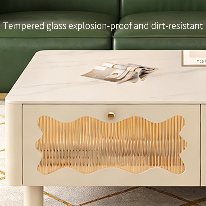 Table basse avec rangement en verre Luxury, H 18,11 po x L 51,18 po x l 23,62 po