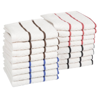 Lavish Home Chevron-Weave Dish Cloths - 16-Pack Absorbent 100% Combed Cotton Kitchen Dishtowels with Colour Accents - For Cleaning and Drying