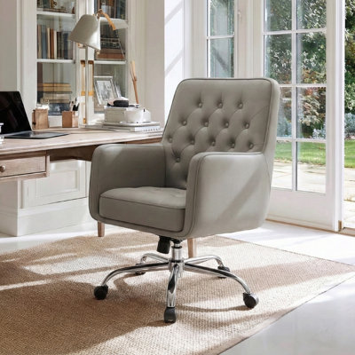 Button Tufted Faux Leather Office Task Chair with Padding