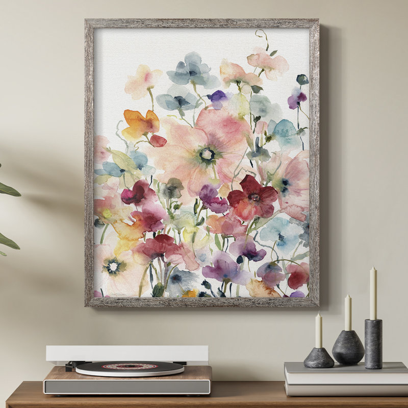 «Poppies and Sweetpeas», reproduction encadrée - bois massif