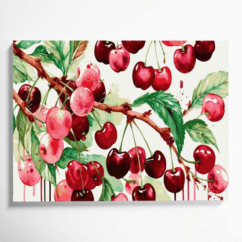 Fruit Cherry Sour Beige Canvas Wall Art, 11" H x 14" W