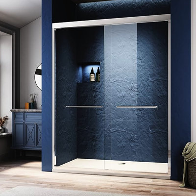 44 - 48 po Large porte de douche coulissante en verre de 72 po de haut, semi avec verre trempé épais, poignées en nickel brossé en acier inoxydable 304, fonctionnement doux et silencieux, l x H réglable, poignées transparentes en nickel,