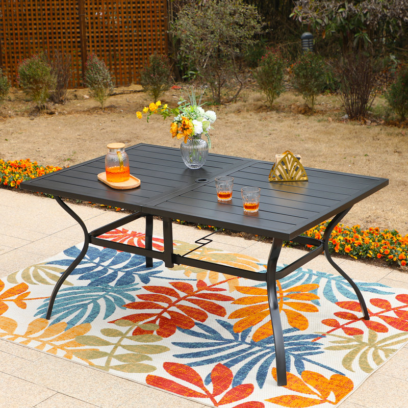 Leonard 6 - Person Metal Patio Dining Set with Rectangular Table, Blue