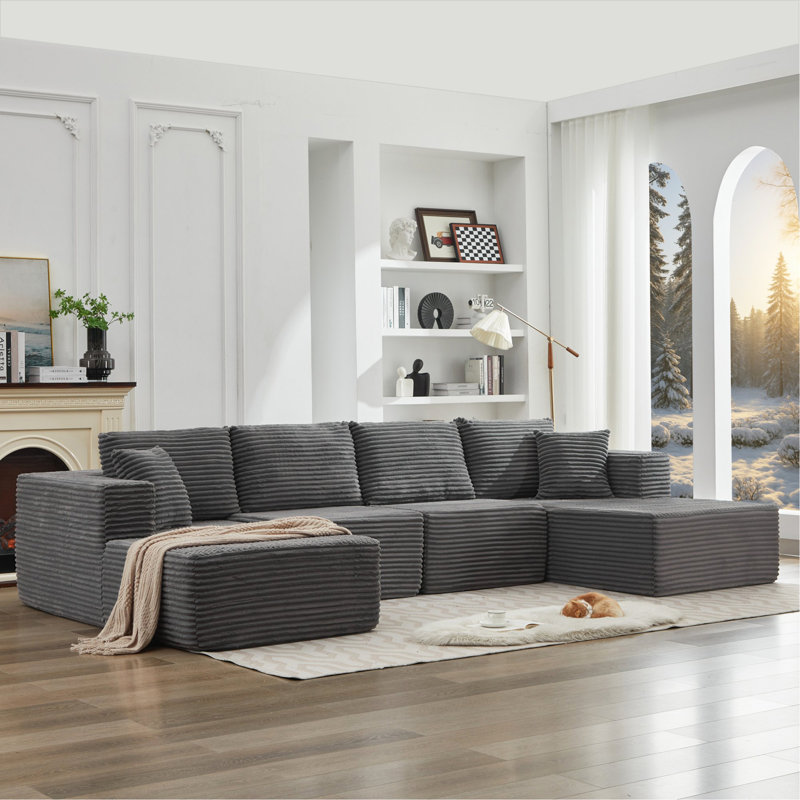 Canapé modulaire 106 "avec méridienne double pour salon, Gris