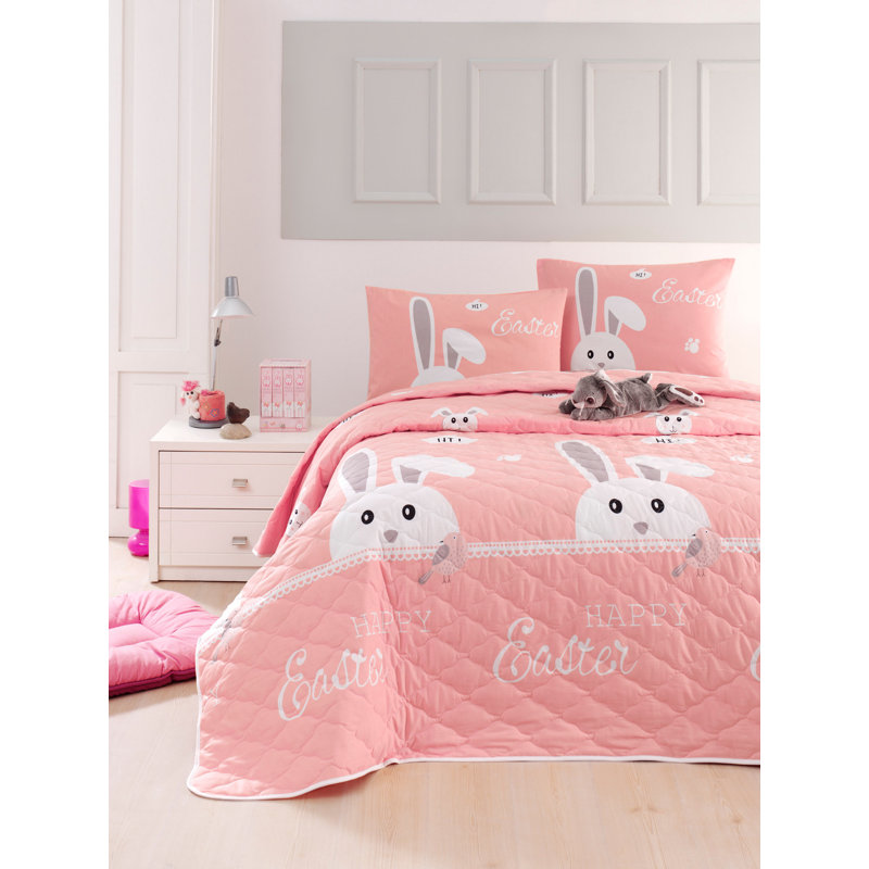 Couvre-lit matelassé luxueux très grand, 76 x 80, 100% coton Ranforce, lavable à la machine | Rose doux, gris et blanc, 320 g / m² pour un confort ultime | Parfait pour un décor de chambre à coucher élégant et un sommeil douillet