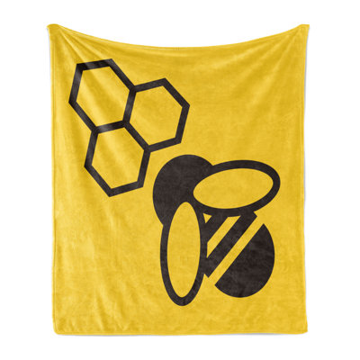 Ambesonne Honeycomb Fleece Throw Blanket Hexagons with Bee Simple Yellow and Black