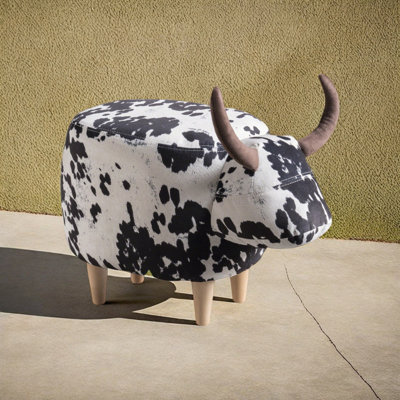 Velvet Cow-Shaped Ottoman, Cute Wood Foot Stool Shoes Changing Seat With Cushioned