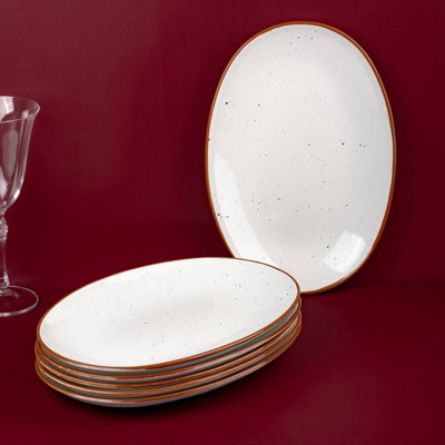 Assiette ovale en porcelaine de qualité supérieure Terra Arena | Plateau ovale à coupe vitale | Va au micro-ondes et au lave-vaisselle