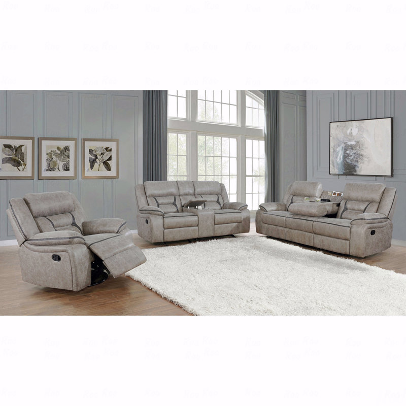 Ensemble de salon 3 pièces avec accoudoirs coussinés, Taupe