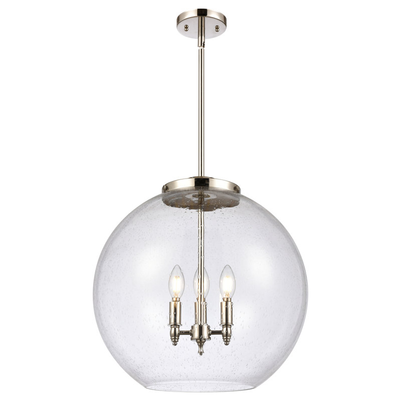 Luminaire suspendu sphère 3 lumières DEL Athens, H 18,38 po x l 17,75 po x P 17,75 po, Grainé, Nickel poli
