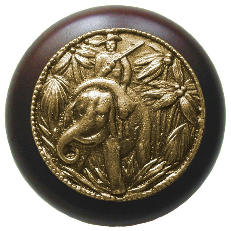 All Creatures Mushroom Knob, Antique Brass / Dark Walnut Wood