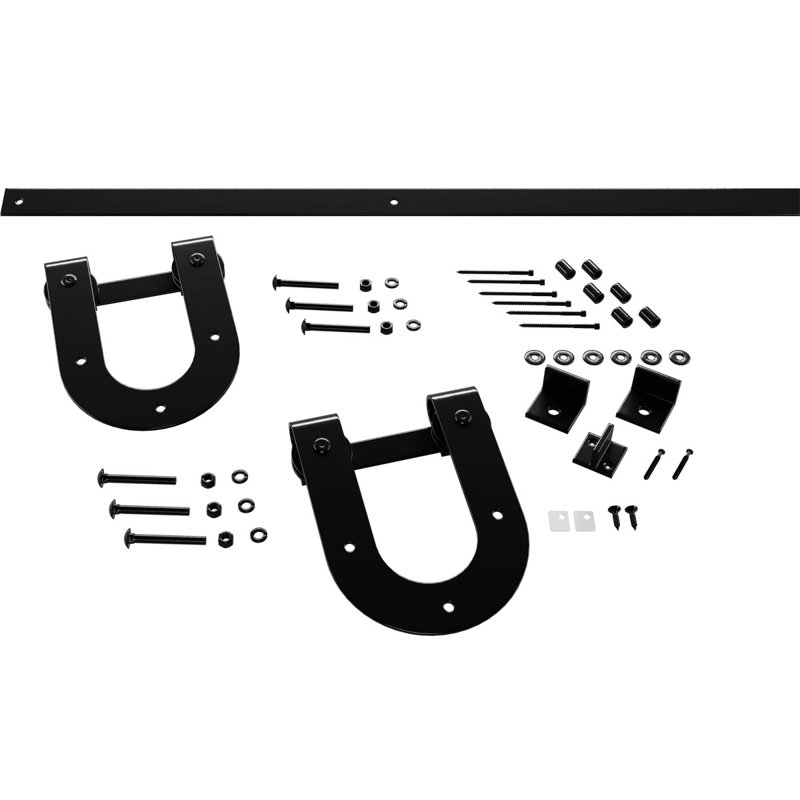 Black Steel Premium Horseshoe Barn Door Hardware Set with 4' Track