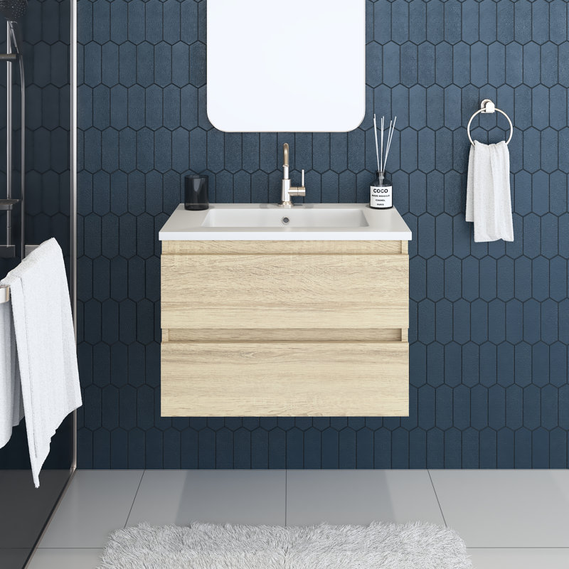 Ensemble de meuble-lavabo mural simple 30 po Salt [20D], Chêne blanc