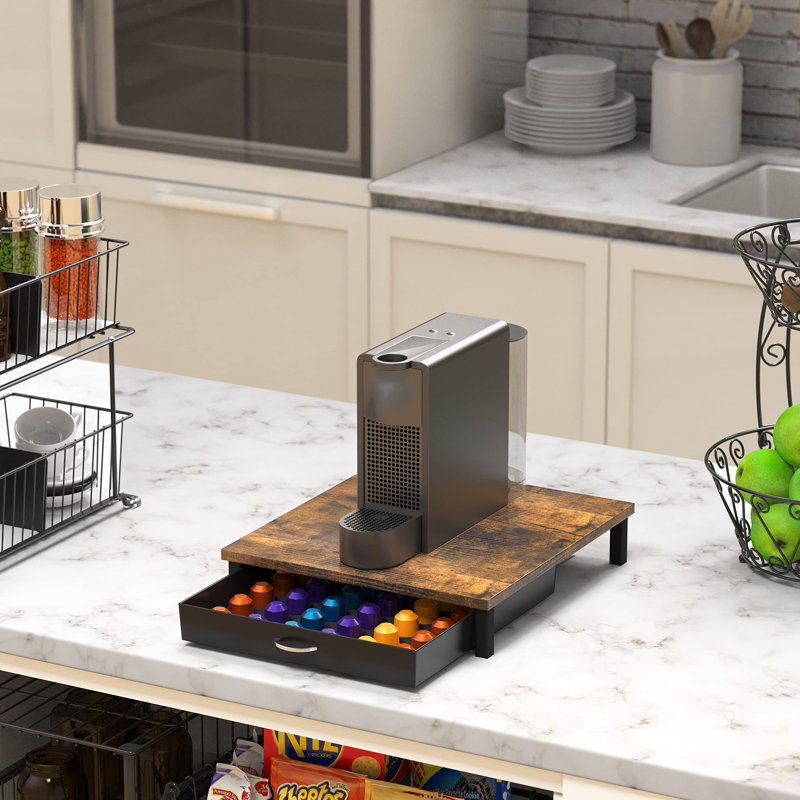 Rustic Brown Coffee Pod Drawer Holder – 42-Pod Capacity Organizer For Nespresso Original Line Capsules With Large Top Surface