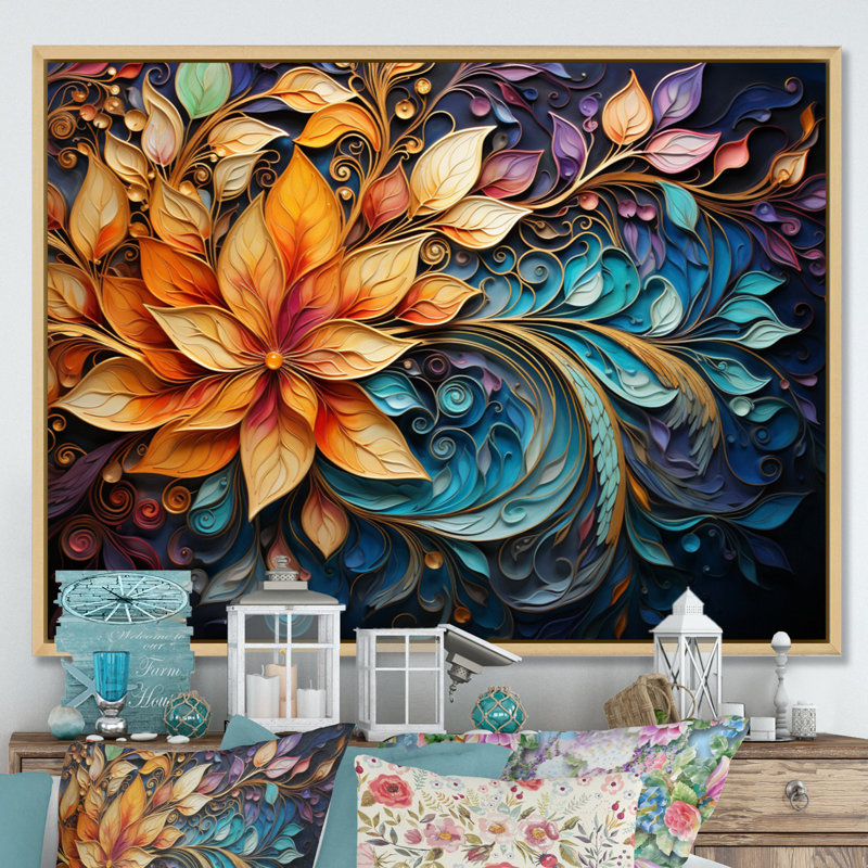 Art indien coloré Mystic Rangoli I - Art mural indien, H 12 po x l 20 po x P 1 po, Cadre flottant érable