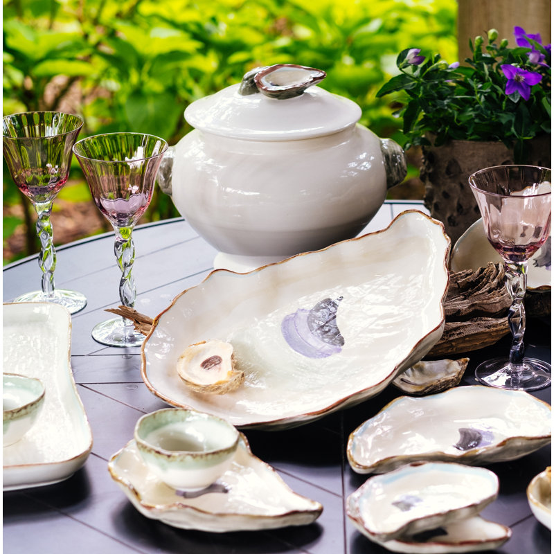 Seaside Crescent Ceramic Salad Plates, Set of 4