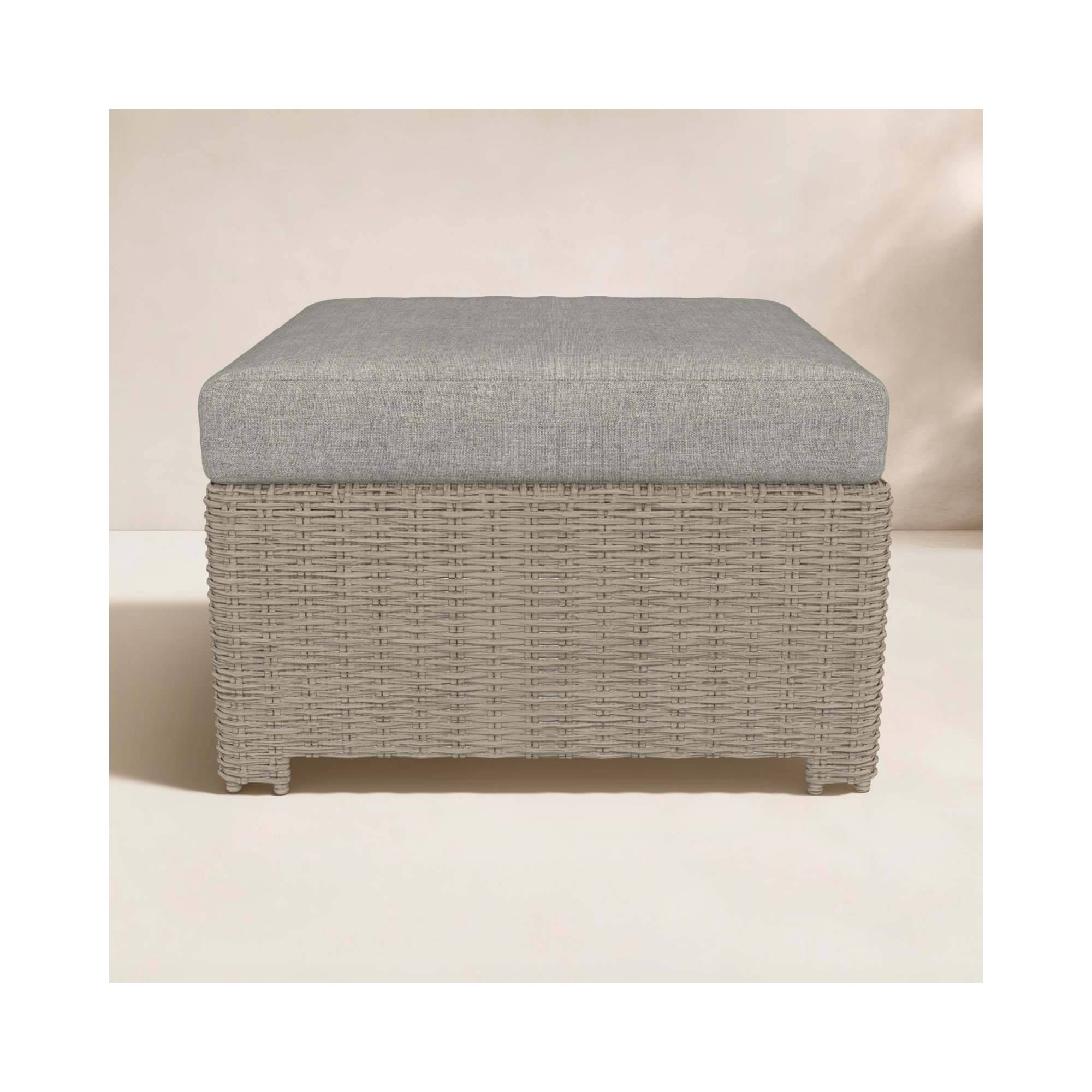 Outdoor Ottoman With Sunbrella Cushions, Canvas Granite