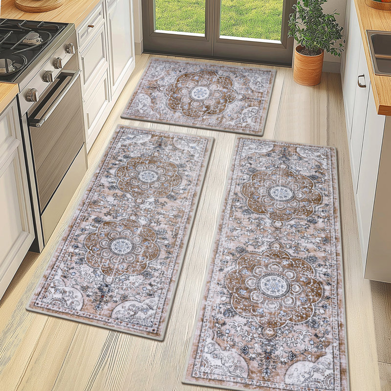 Machine Washable Non-Slip Kitchen Mat, Brown