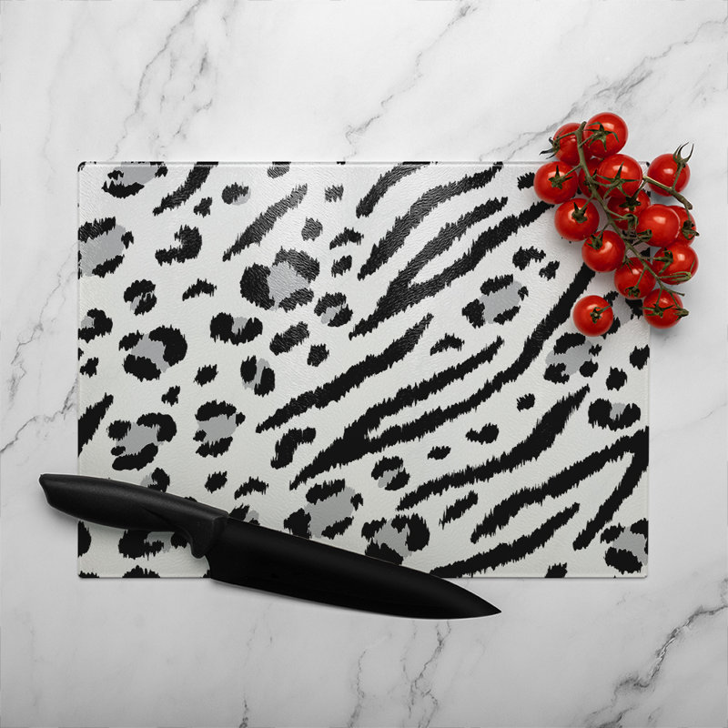 Zebra & Leopard Print Glass Chopping Board, 40cm L x 28cm W