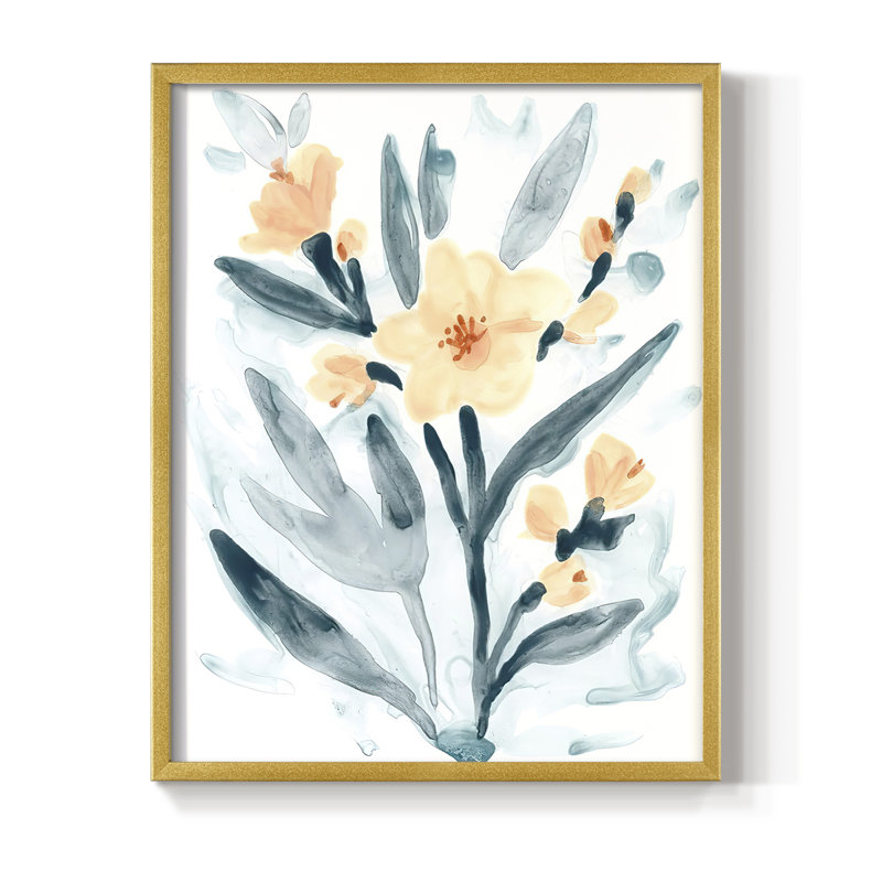 "Bouquet indigo et rosé II", H 21 po x l 17 po, Doré