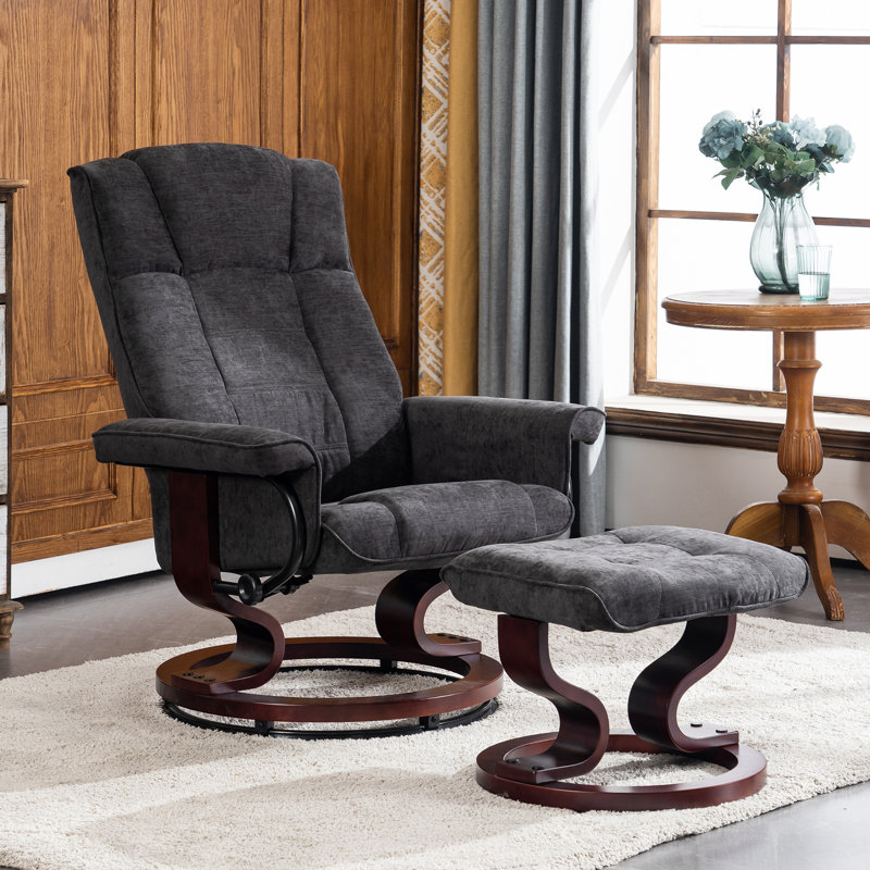 Averyann  Swivel Recliner With Ottoman, Manual Recliner Chairs With Wood Base, Chenille Fabric, Gray Chenille