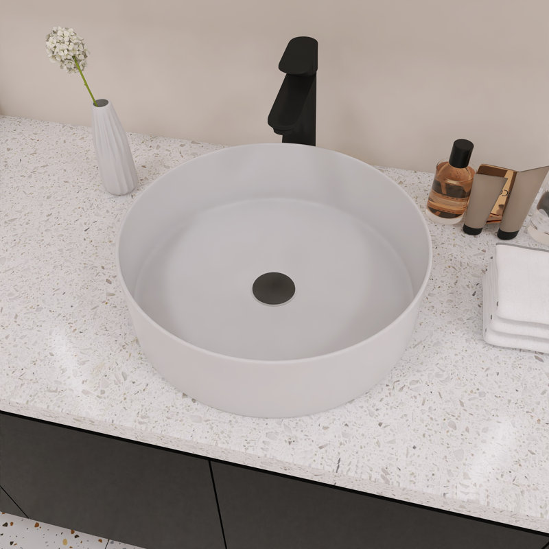 16" Round Vessel Bathroom Sink With Easy-Clean, Gloss White