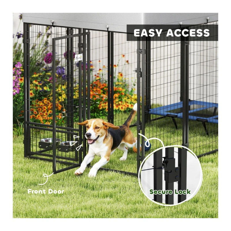 Grand chenil d'extérieur pour animaux avec structure en acier et housse en tissu Oxford, enclos pour chien argenté