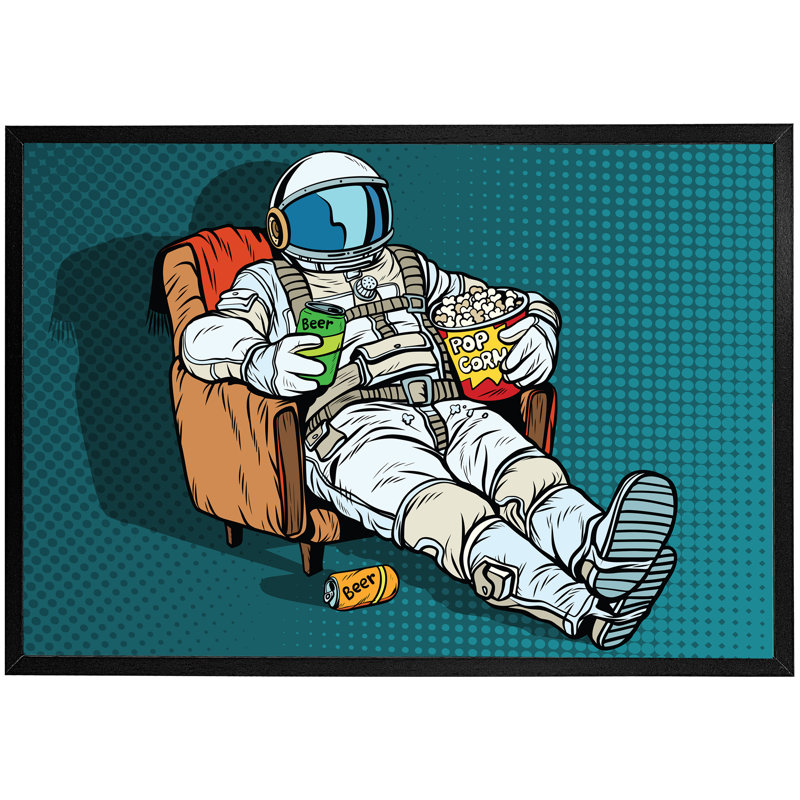 Cozad Astronaut The Audience With Beer And Popcorn Sitting In A Chair. Loneliness In Space. Pop Art Retro - Single Picture Frame Print