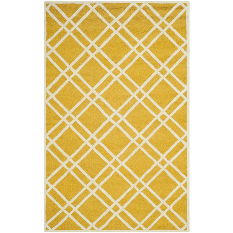 Deedgra Hand Tufted Wool Geometric Rug, Rectangle 4' x 6'
