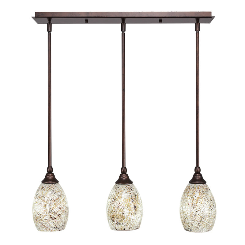 3 Light Stem Hung Linear Pendalier Shown With 5" Fusion Glass, Dark Granite, Natural