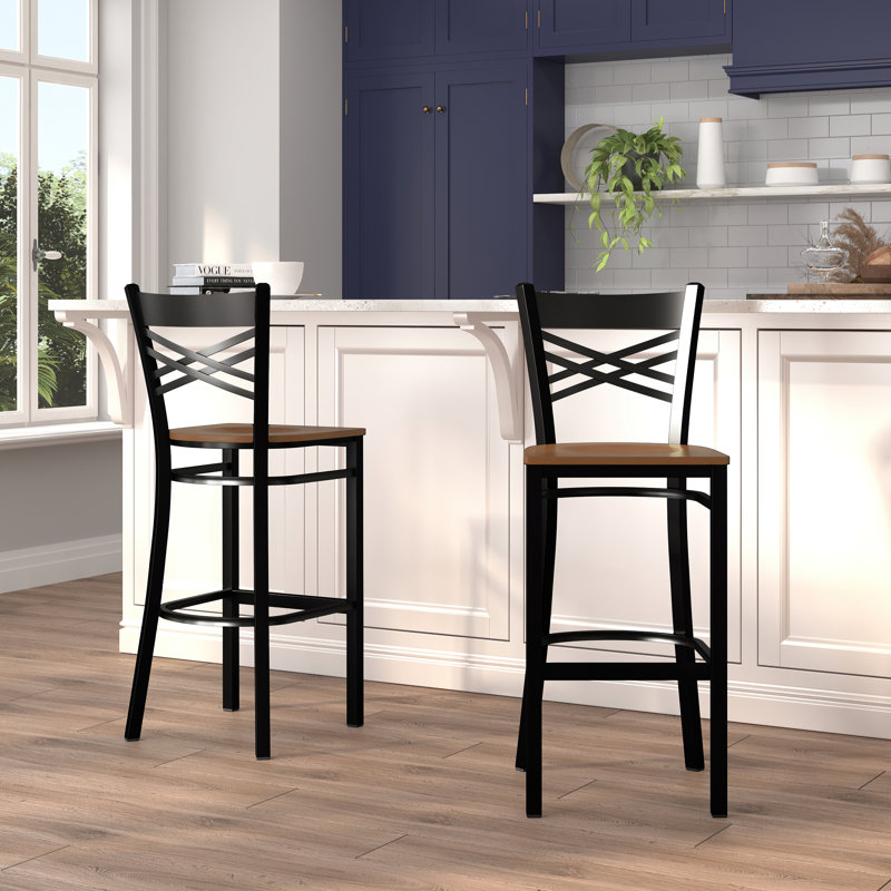 Tabouret de bar en métal Cyrille, Cerisier, 2