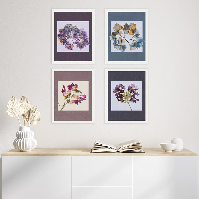 Multicolore, ensemble de 4 plantes géométriques pastel, impression murale encadrée sur papier, 4 pièces, Blanc