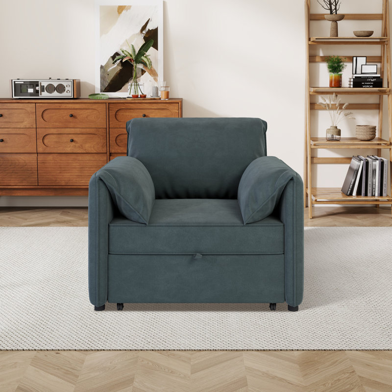 Chaise convertible rembourrée avec accoudoirs coussinés et dossier réglable, Gris