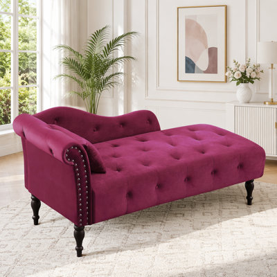 Chaise longue élégante en velours avec boutons capitonnés et garniture cloutée