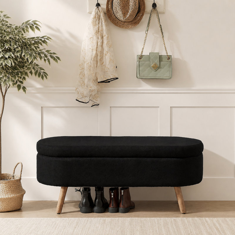 Banc de rangement avec repose-pieds ovale Luxury, Noir