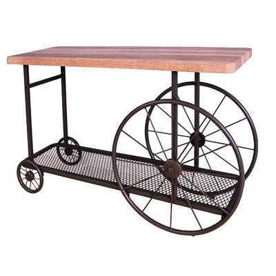 Oak And Antique Grey Rectangular Accent Table With Metal Base, Shelf Wheels, For Living Room Storage, 48.5 Inches Long Supported By Base Bottom Storage In Room, 16.5 Wide