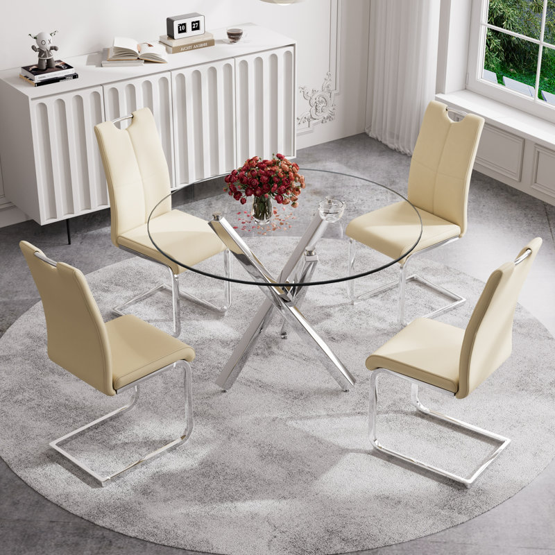 Ensemble de salle à manger 5 pièces, table et 4 chaises, H 29,52 po x L 39,3 po x l 39,3 po, Jaune, Argent