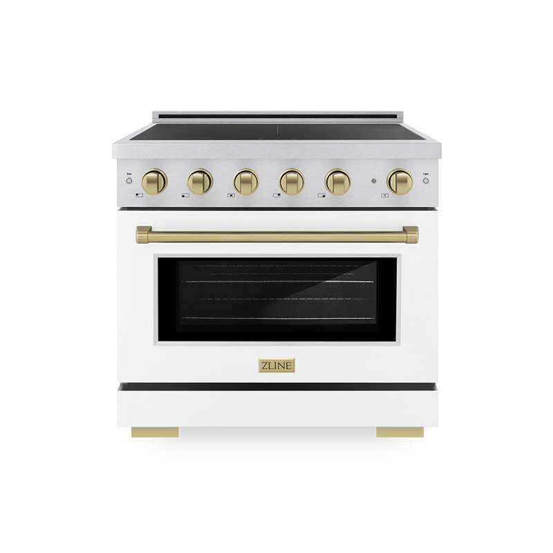 ZLINE Autograph 36 in. Satin Stainless Paramount Induction Range with White Door & Gold Accents, Champagne Bronze