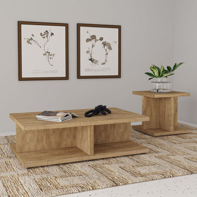 2-Piece Wooden Coffee And End Table Set In Mango