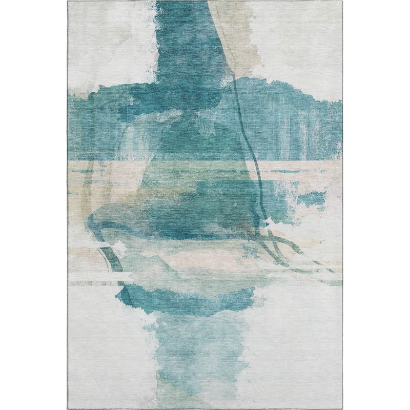 Premium Machine Washable Mayfield Abstract Rug, Teal, 10' x 14'