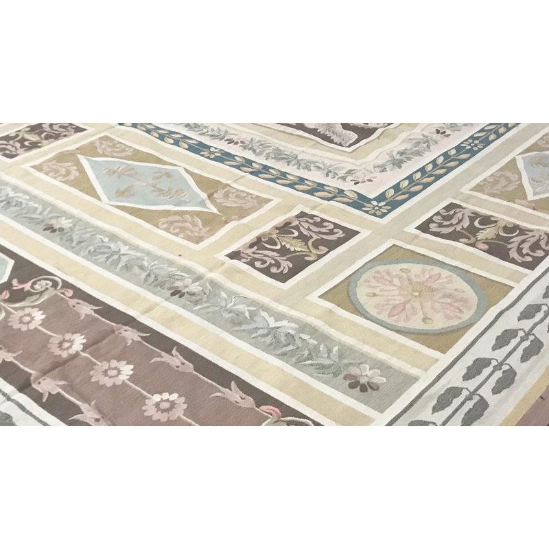 Aubusson Renaissance Wool Oriental Area Rug in Gold/Light Green