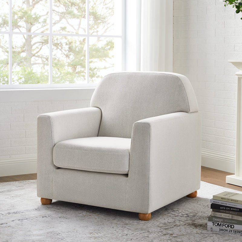 33.86Inch Chenille Fabric Upholstered Accent Chair, White Chenille