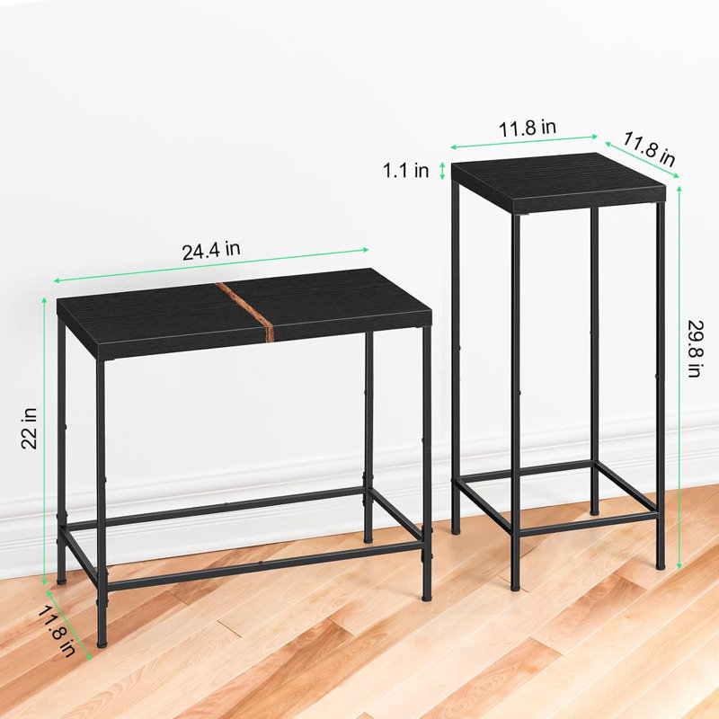 2 Piece Wooden Black Modern Night Shelf Small Entrance Table Narrow Console Table For Hallway Living Room Table