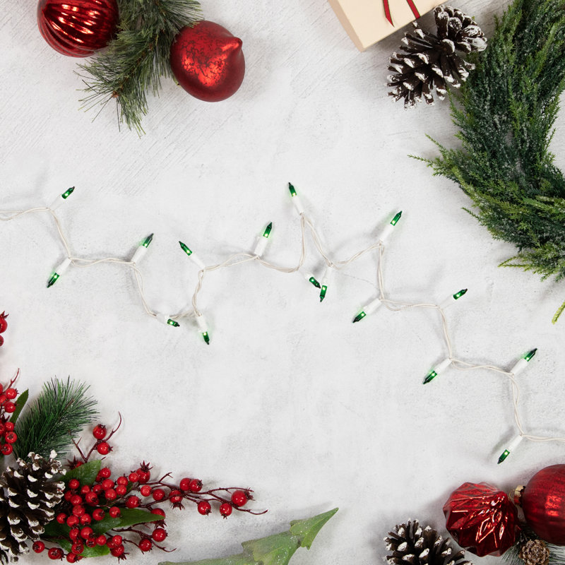 50-Count Mini Christmas Light Set 10ft Wire, Green/White