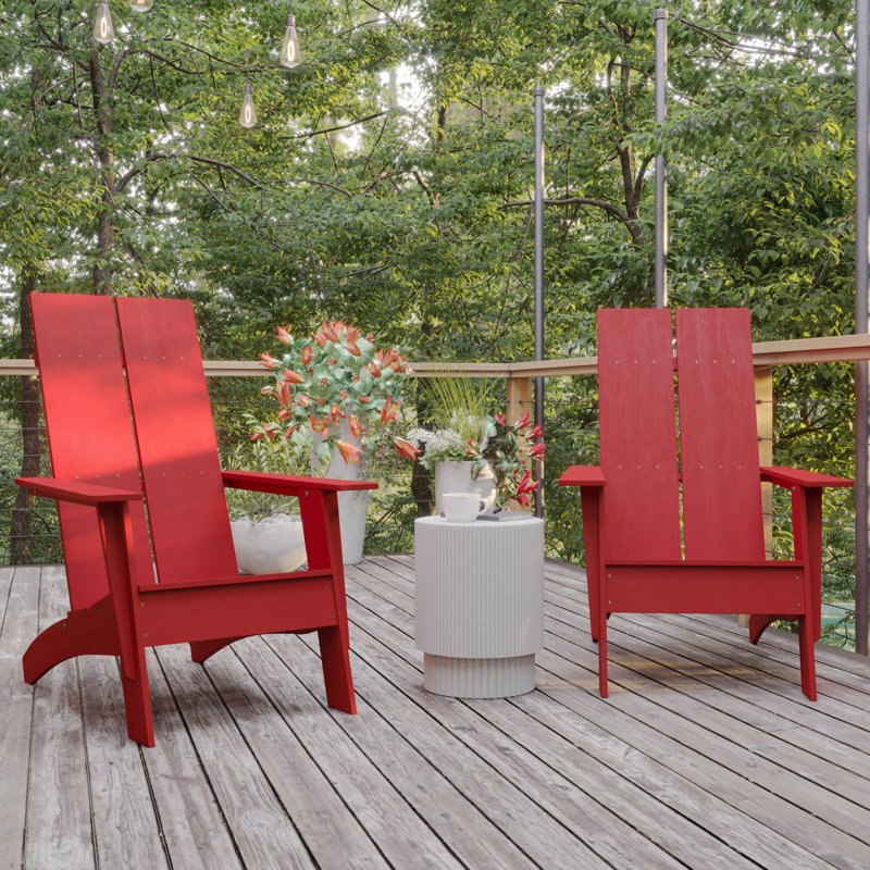 Balasi Modern Dual Slat Back Indoor/Outdoor Adirondack Style Chairs, Red