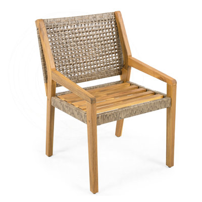 Set of 2 Outdoor Dining Chairs with Acacia Wood and Wicker